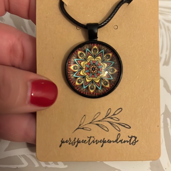 Handmade Mandala Cabochon Pendant Necklace - Picture 1 of 7
